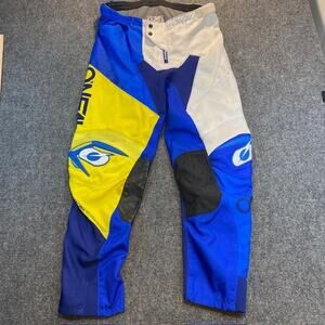 ONeal Mayhem Lite Split Pant Size 34 ATV MX Dirtbike Pants Blue Yellow Motocross